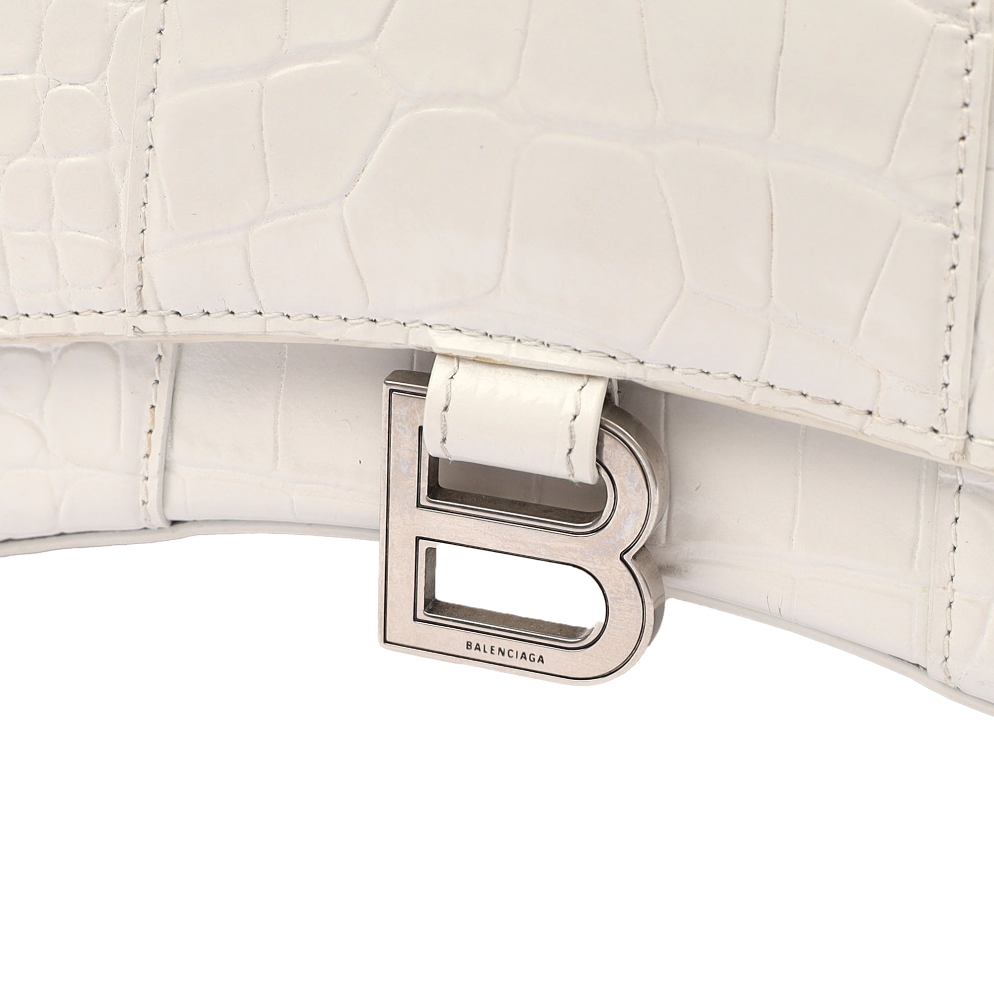 Balenciaga Mini Bag Hourglass Top Handle Small in White, Exotic Effect Leather