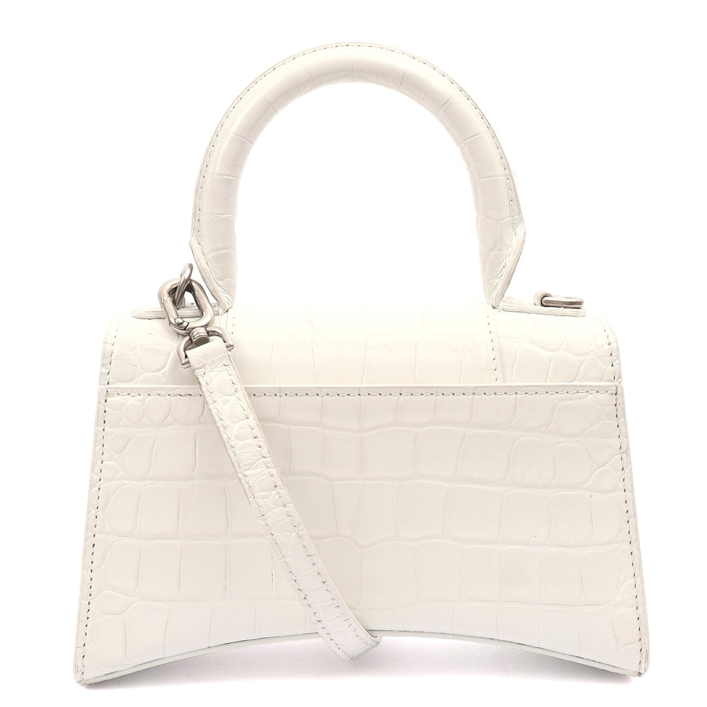 Balenciaga Mini Bag Hourglass Top Handle Small in White, Exotic Effect Leather
