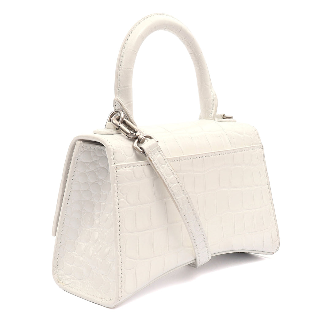 Balenciaga Mini Bag Hourglass Top Handle Small in White, Exotic Effect Leather