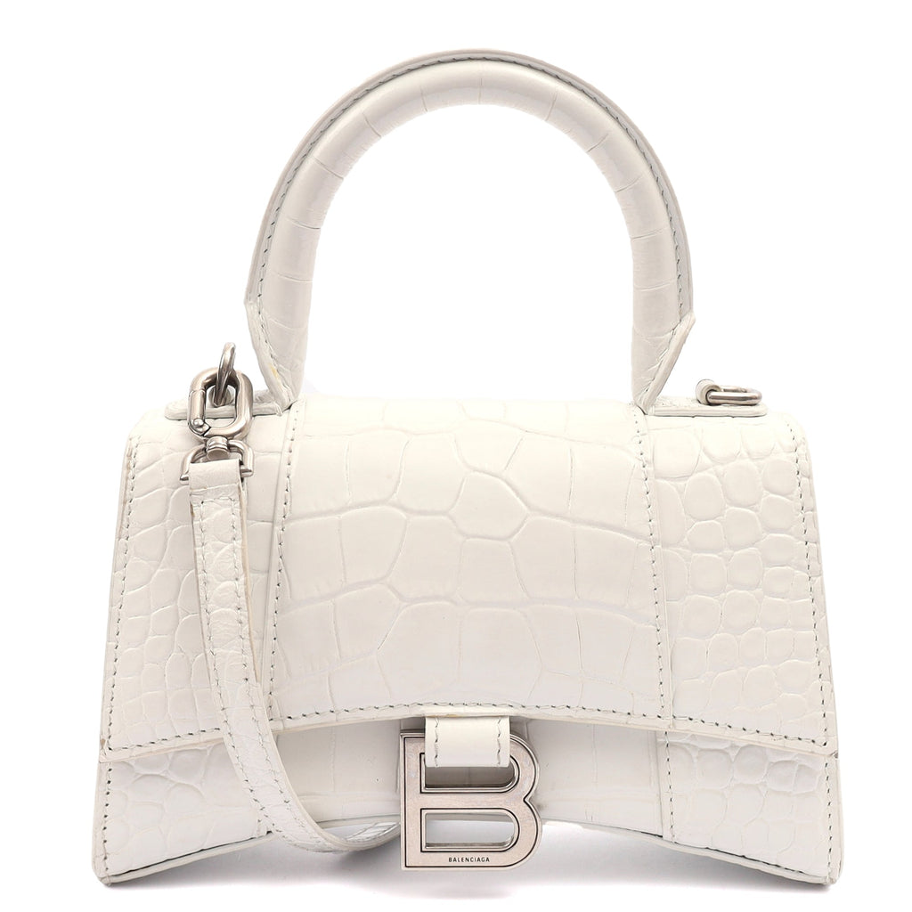 Balenciaga Mini Bag Hourglass Top Handle Small in White, Exotic Effect Leather