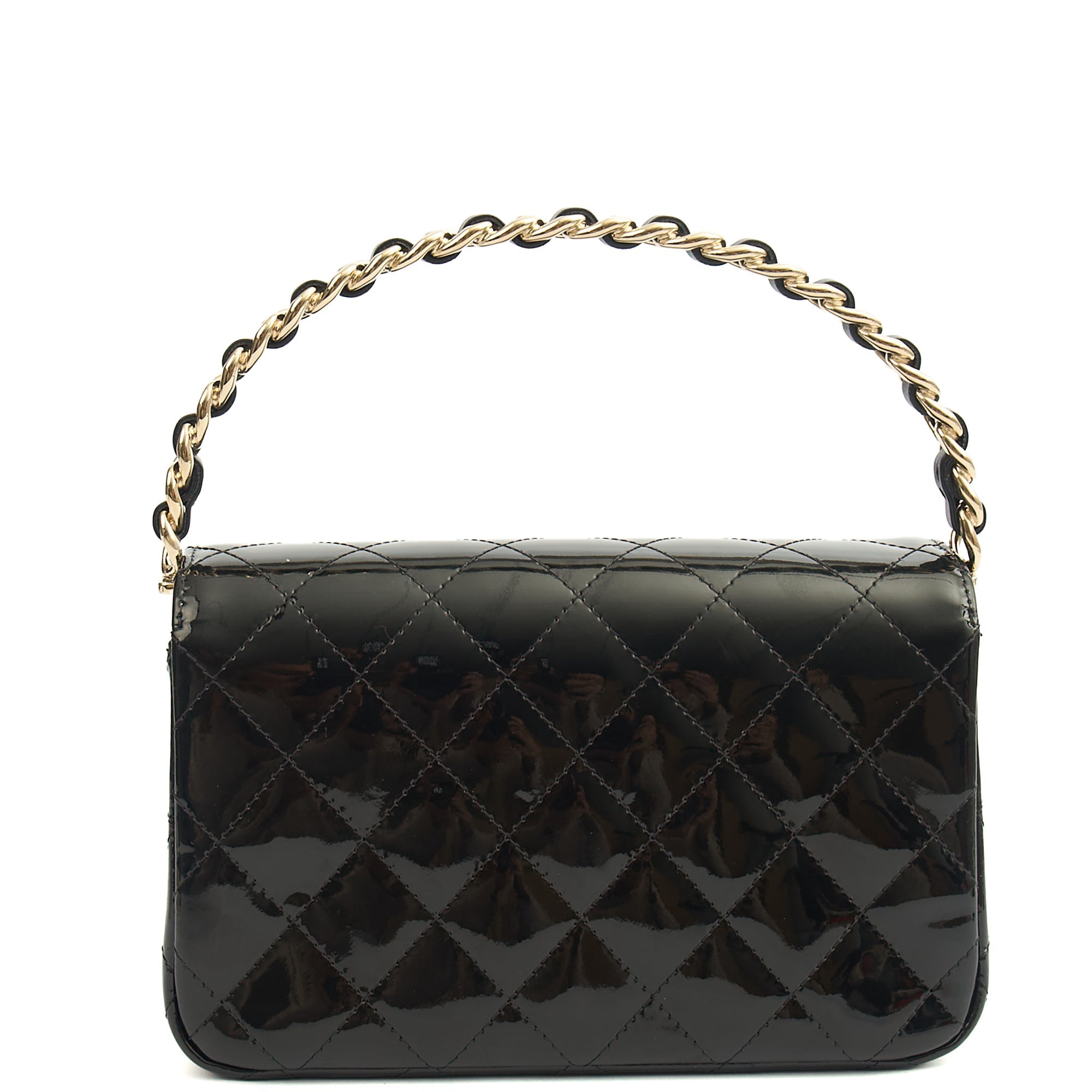 Chanel Top Handle Flap Bag With Top Handle in Black, Patent Leather