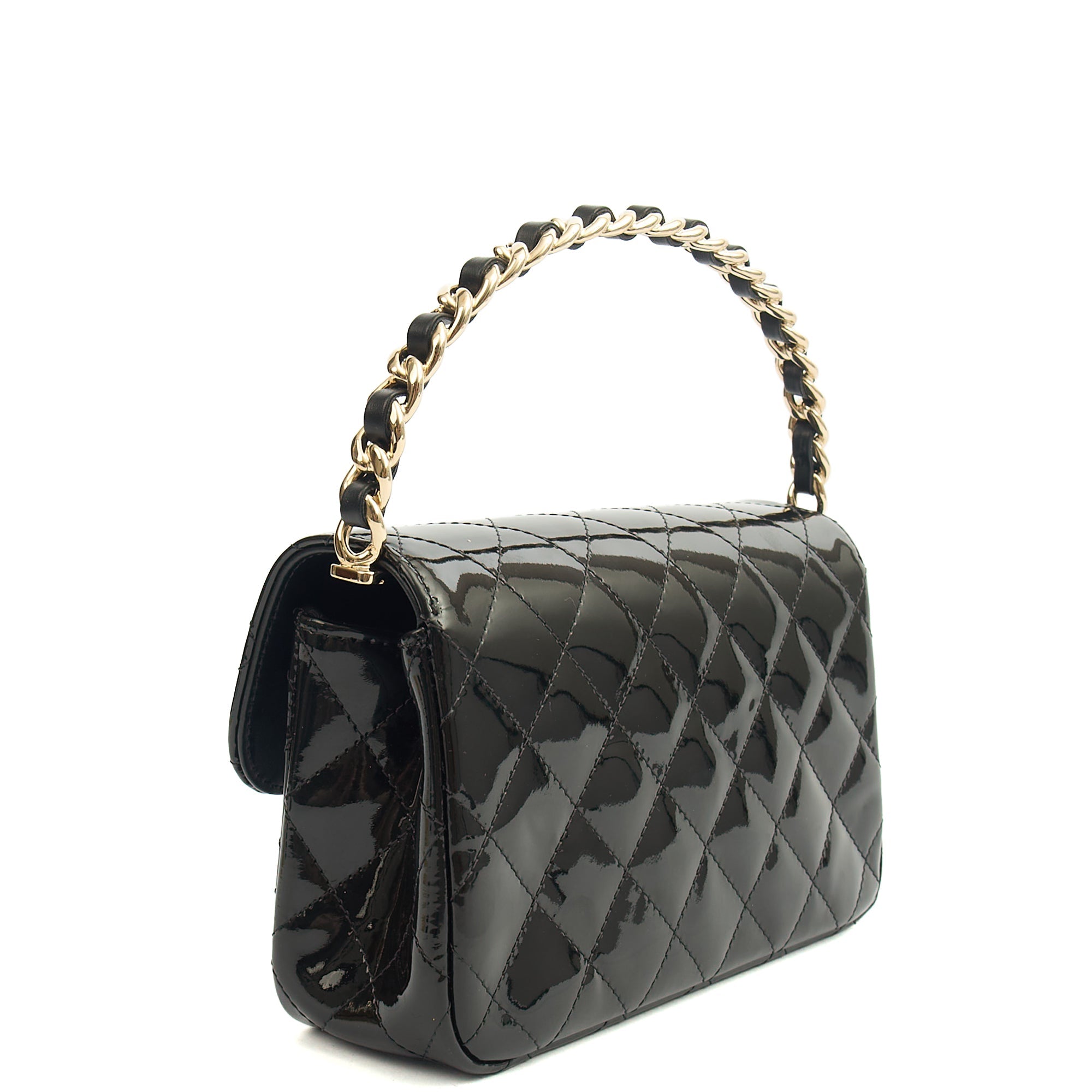 Chanel Top Handle Flap Bag With Top Handle in Black, Patent Leather
