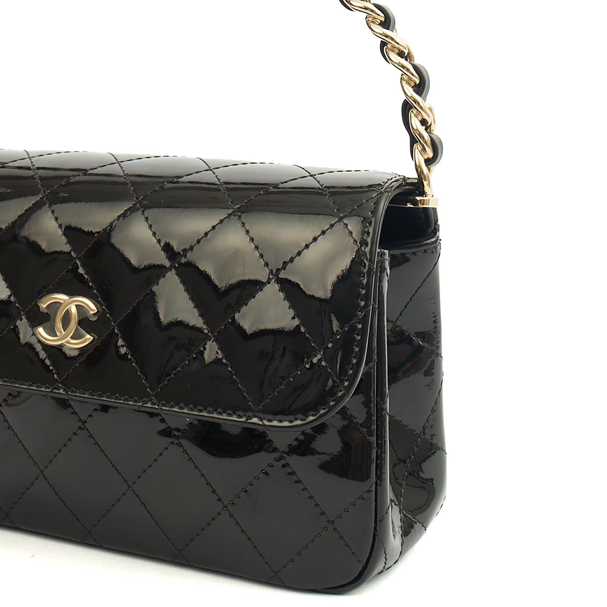 Chanel Top Handle Flap Bag With Top Handle in Black, Patent Leather