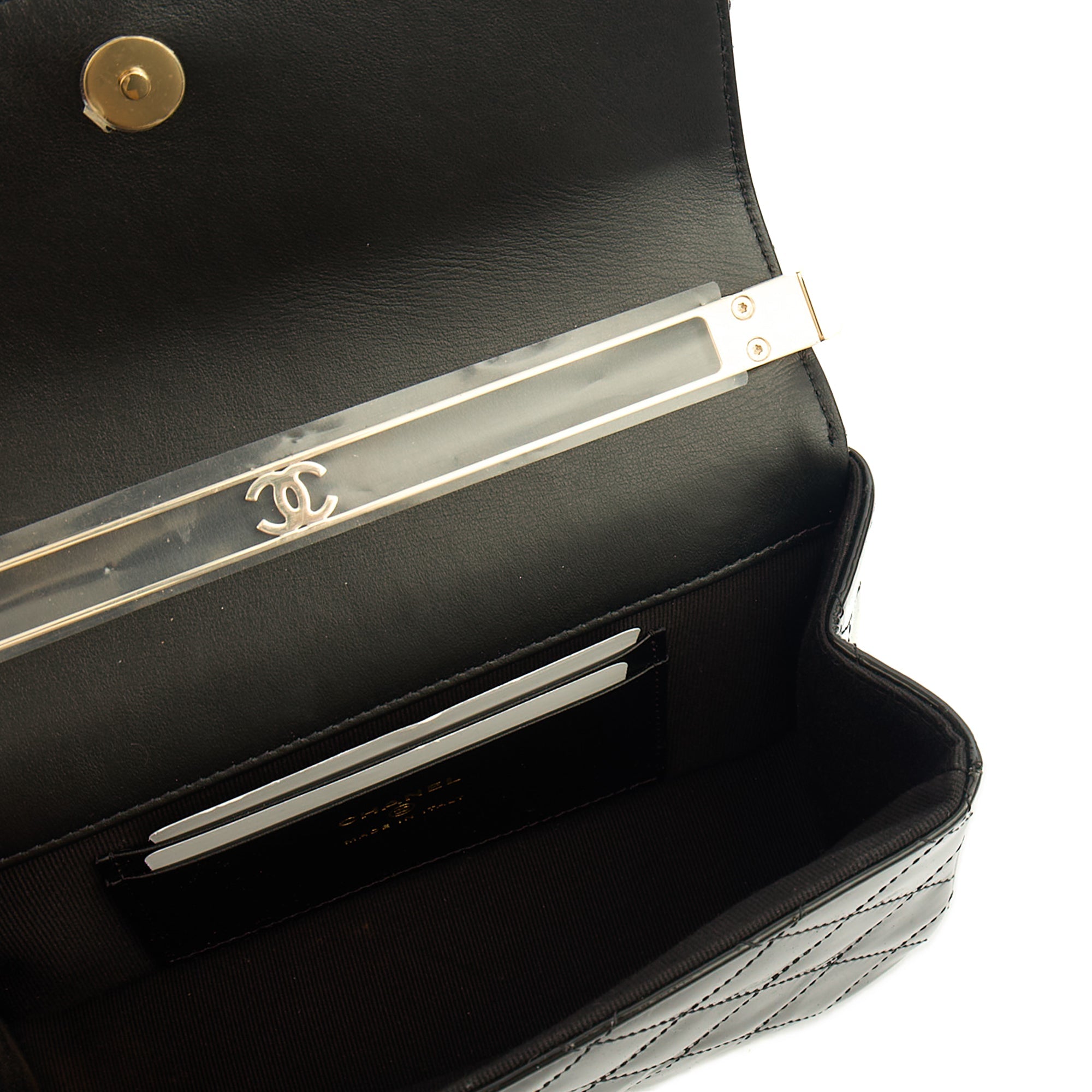 Chanel Top Handle Flap Bag With Top Handle in Black, Patent Leather