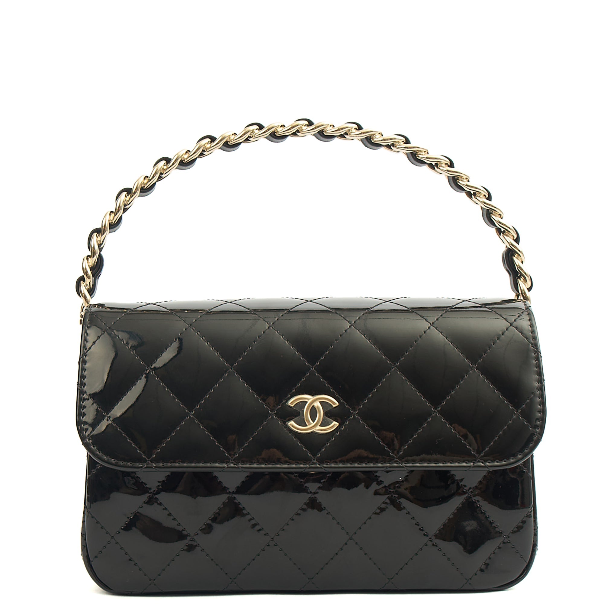 Chanel Top Handle Flap Bag With Top Handle in Black, Patent Leather