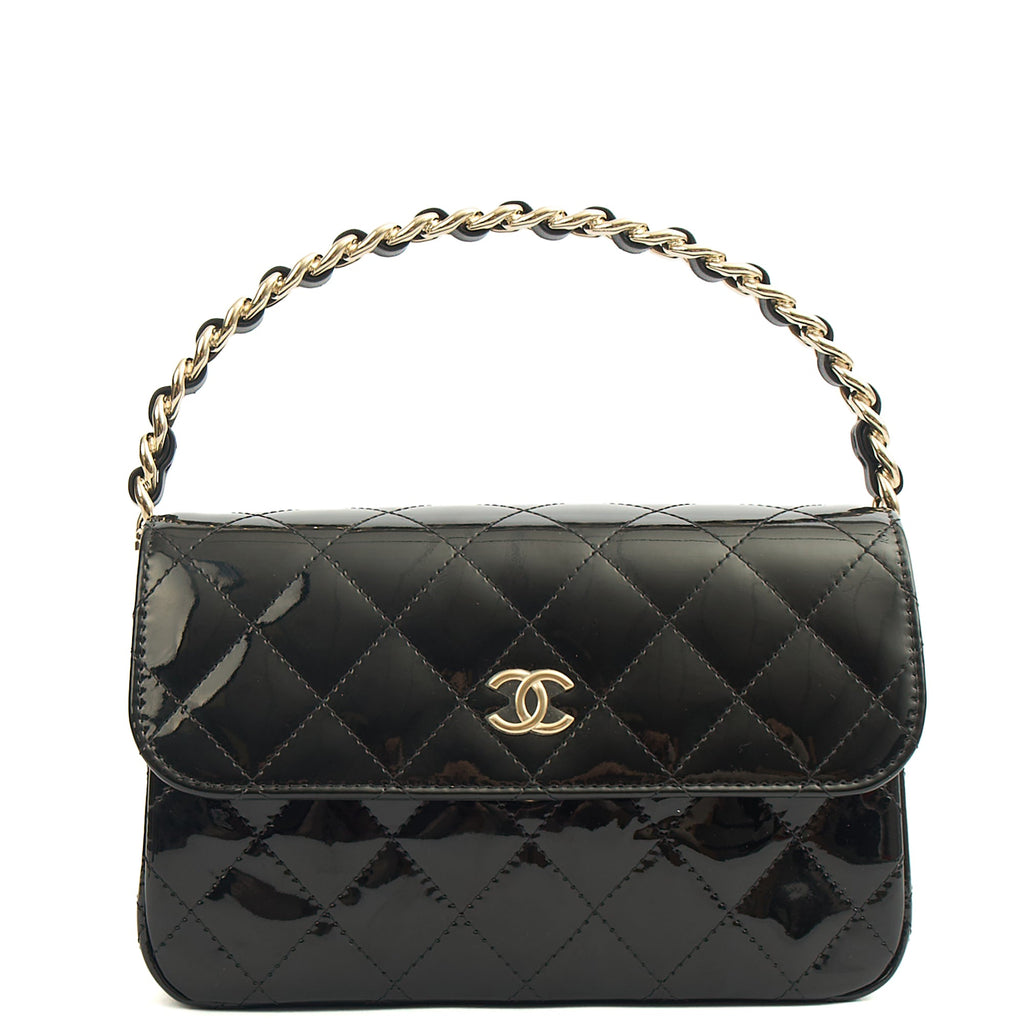 Chanel Top Handle Flap Bag With Top Handle in Black, Patent Leather