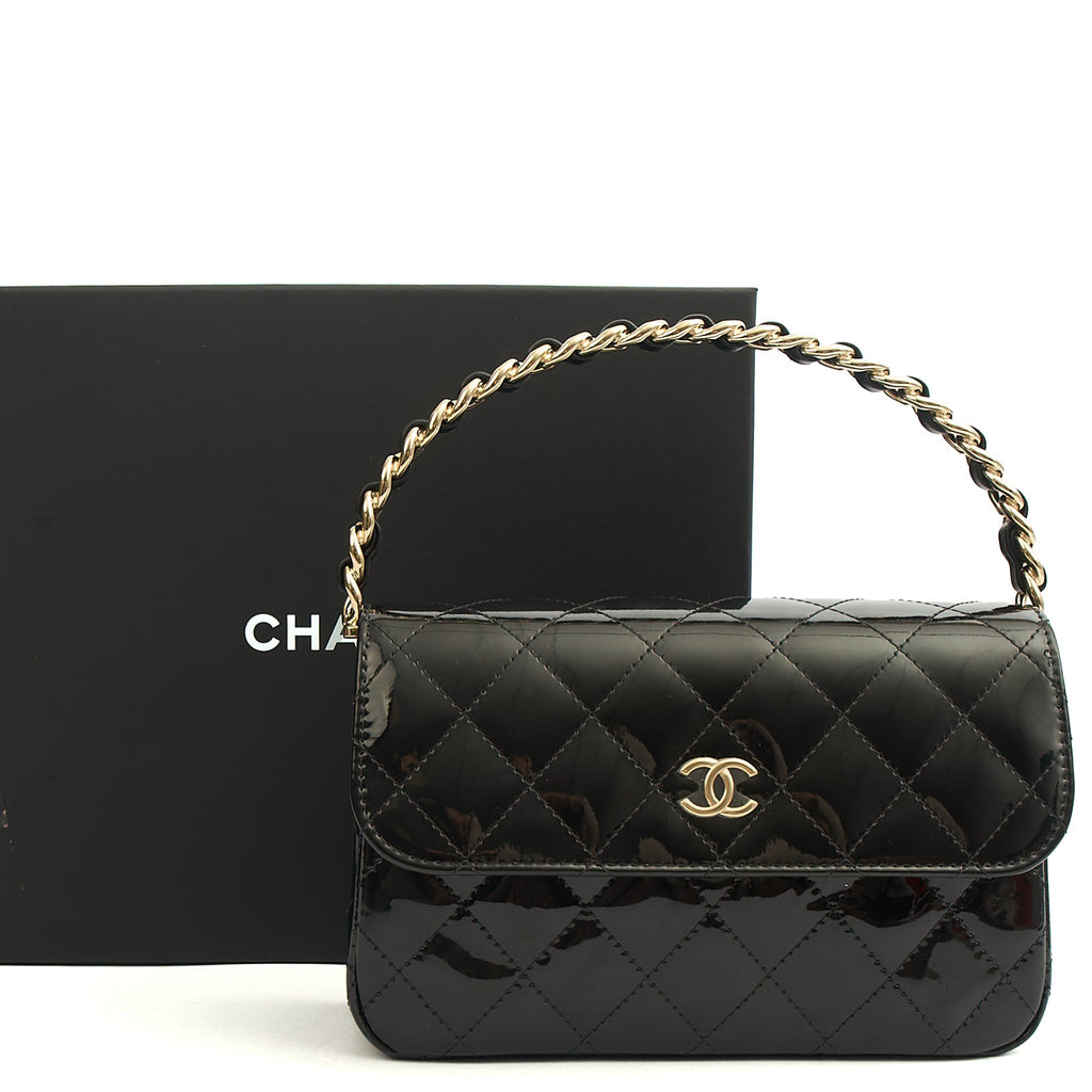 Chanel Top Handle Flap Bag With Top Handle in Black, Patent Leather