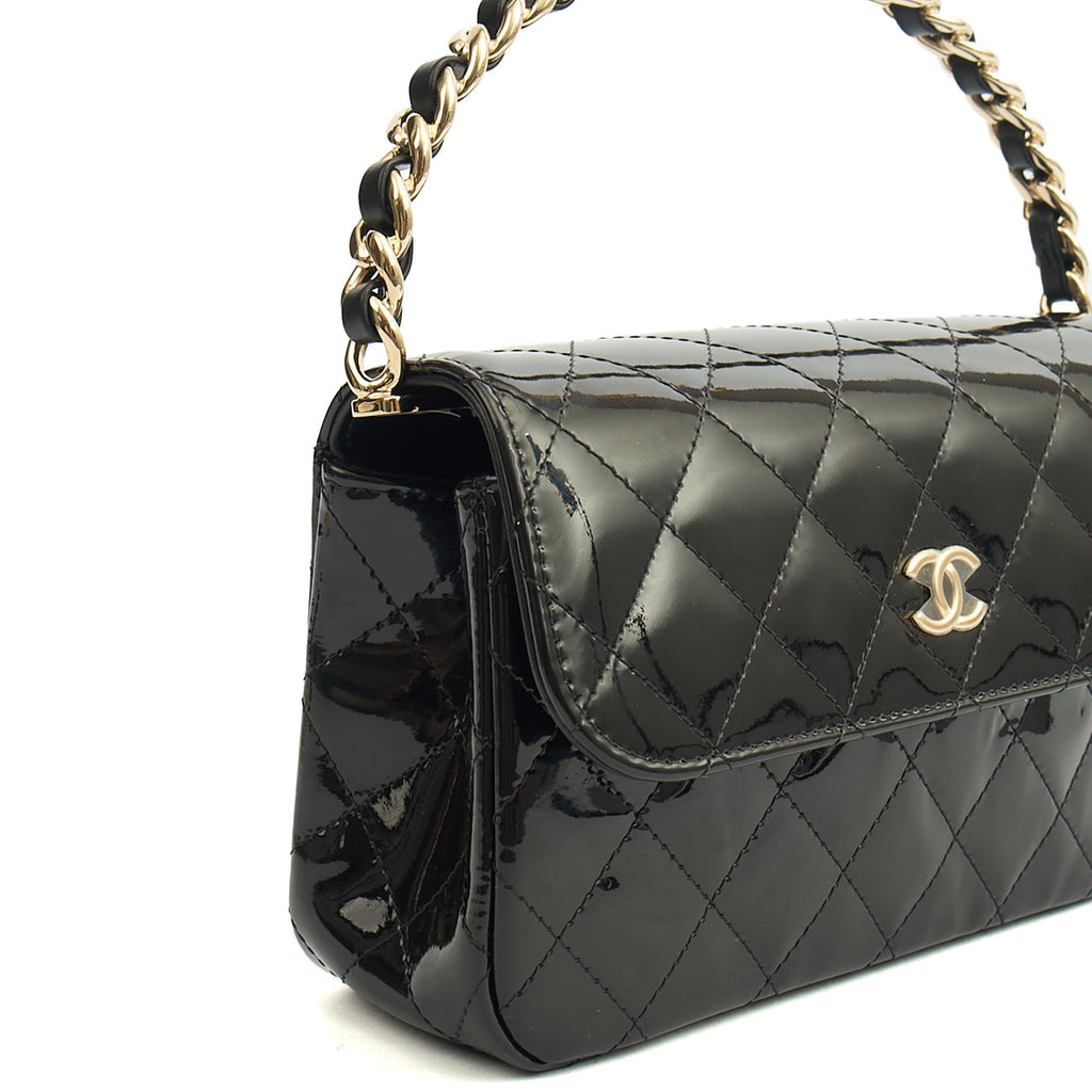 Chanel Top Handle Flap Bag With Top Handle in Black, Patent Leather