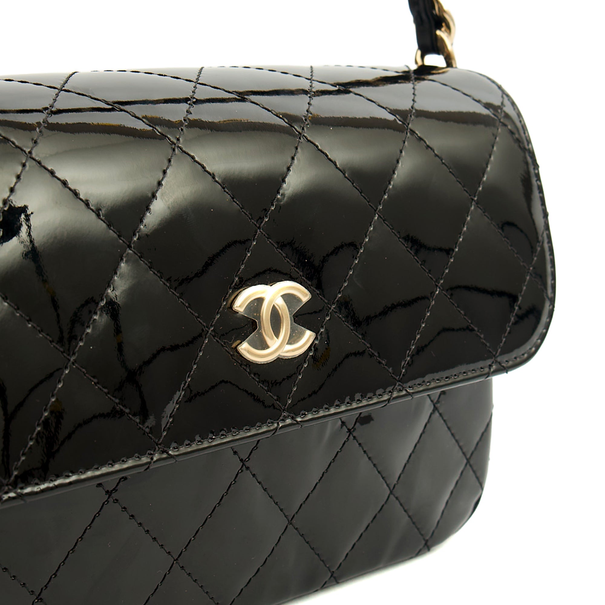 Chanel Top Handle Flap Bag With Top Handle in Black, Patent Leather