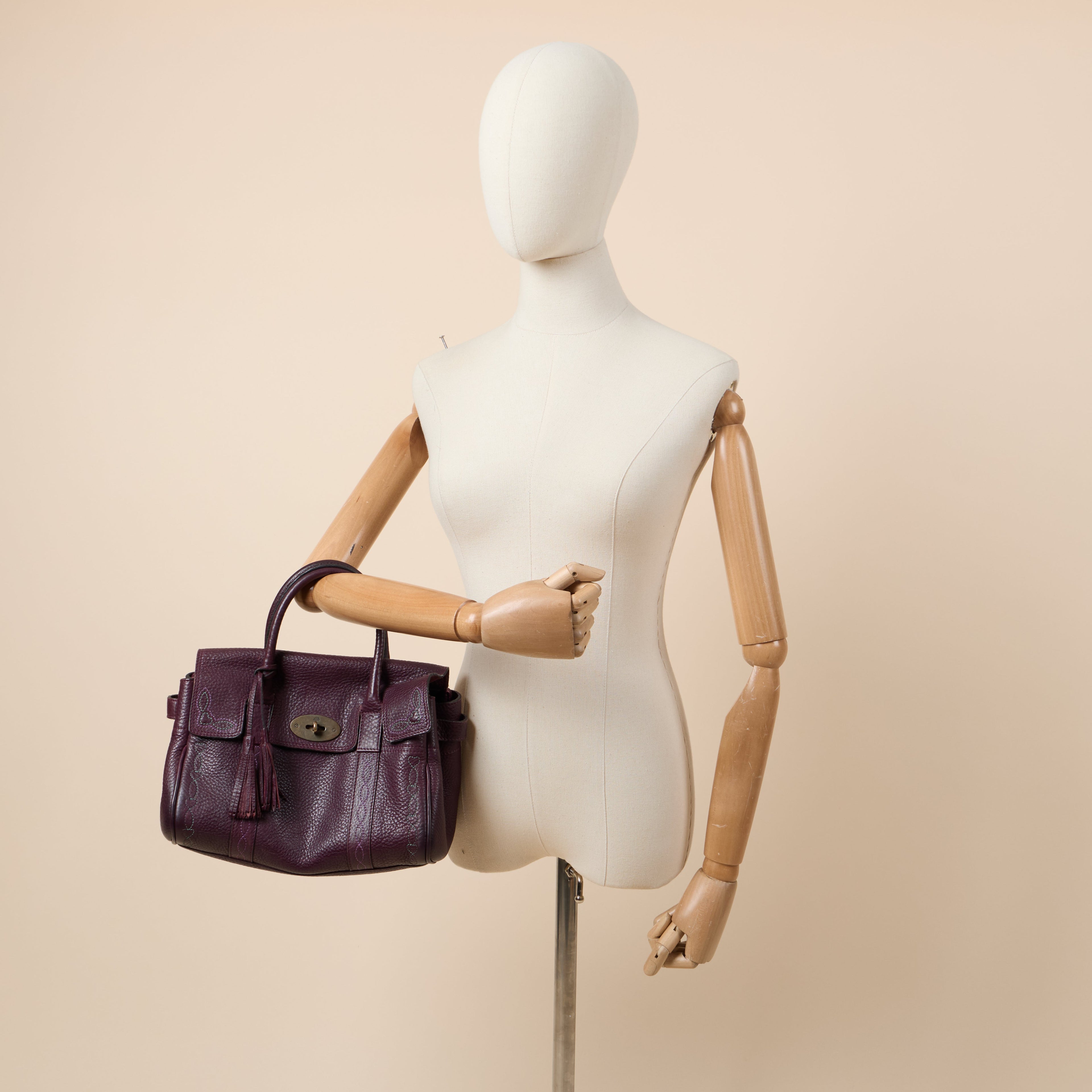 Mulberry Top Handle Bayswater- Small in Burgundy, Calfskin Leather