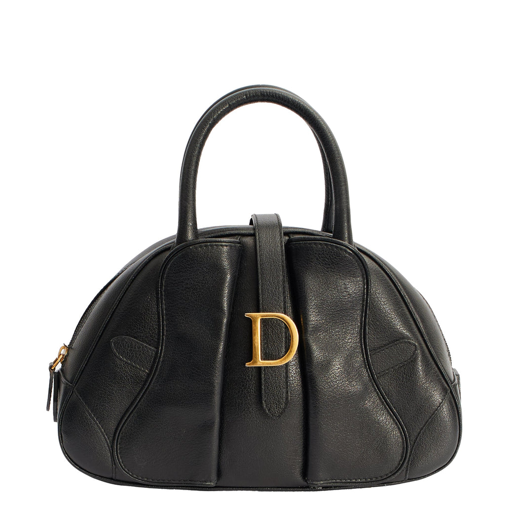 Christian Dior Tote Double Saddle Bowler in Black, Calfskin