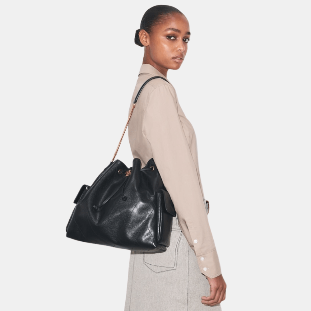 Tory Burch Large Charlie Quilted Drawstring Shoulder Bag