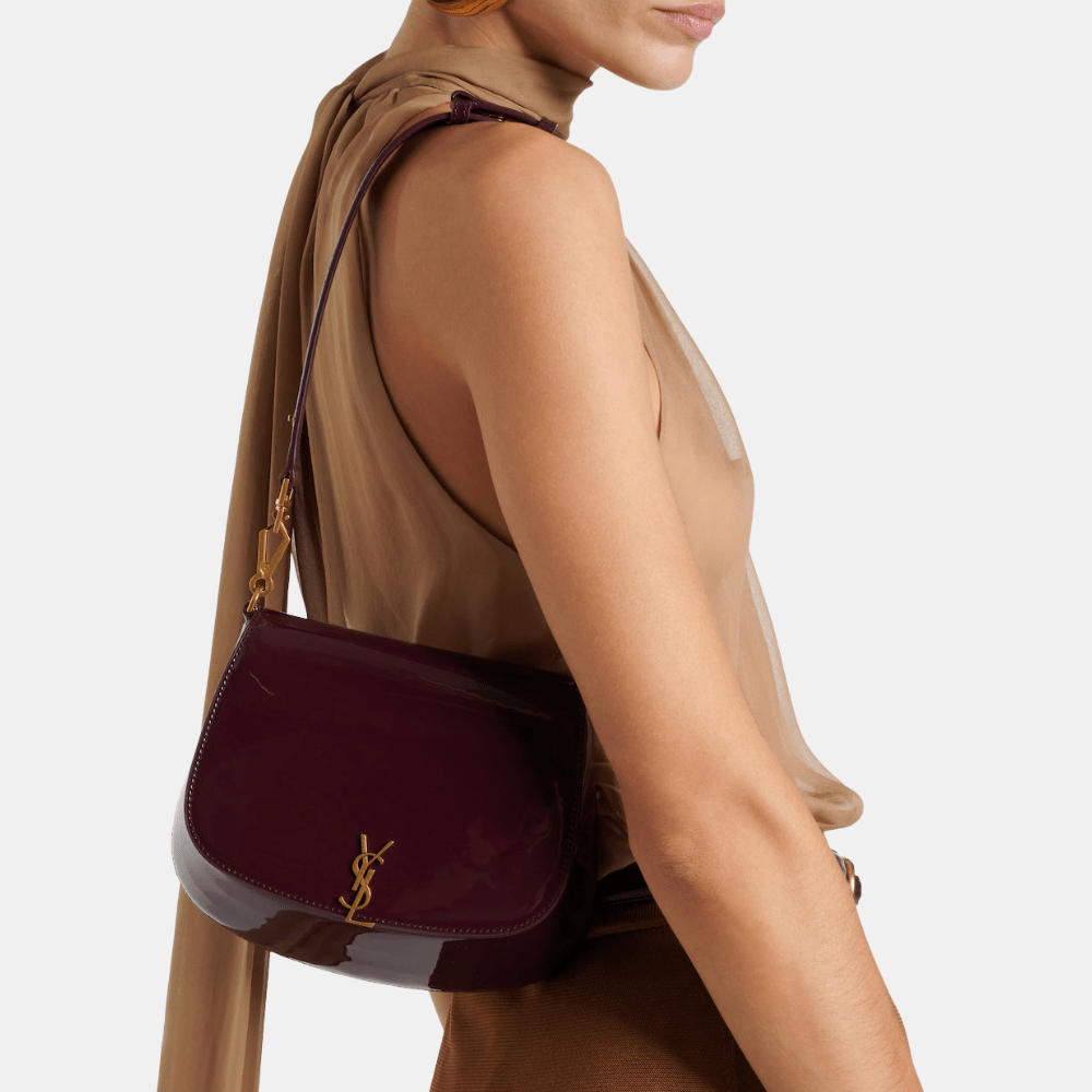 Saint Laurent Voltaire Patent Leather Shoulder Bag (Red Wine)