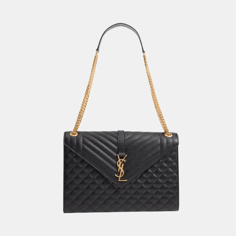 Saint Laurent Large Envelope Shoulder Bag (Black/Gold)