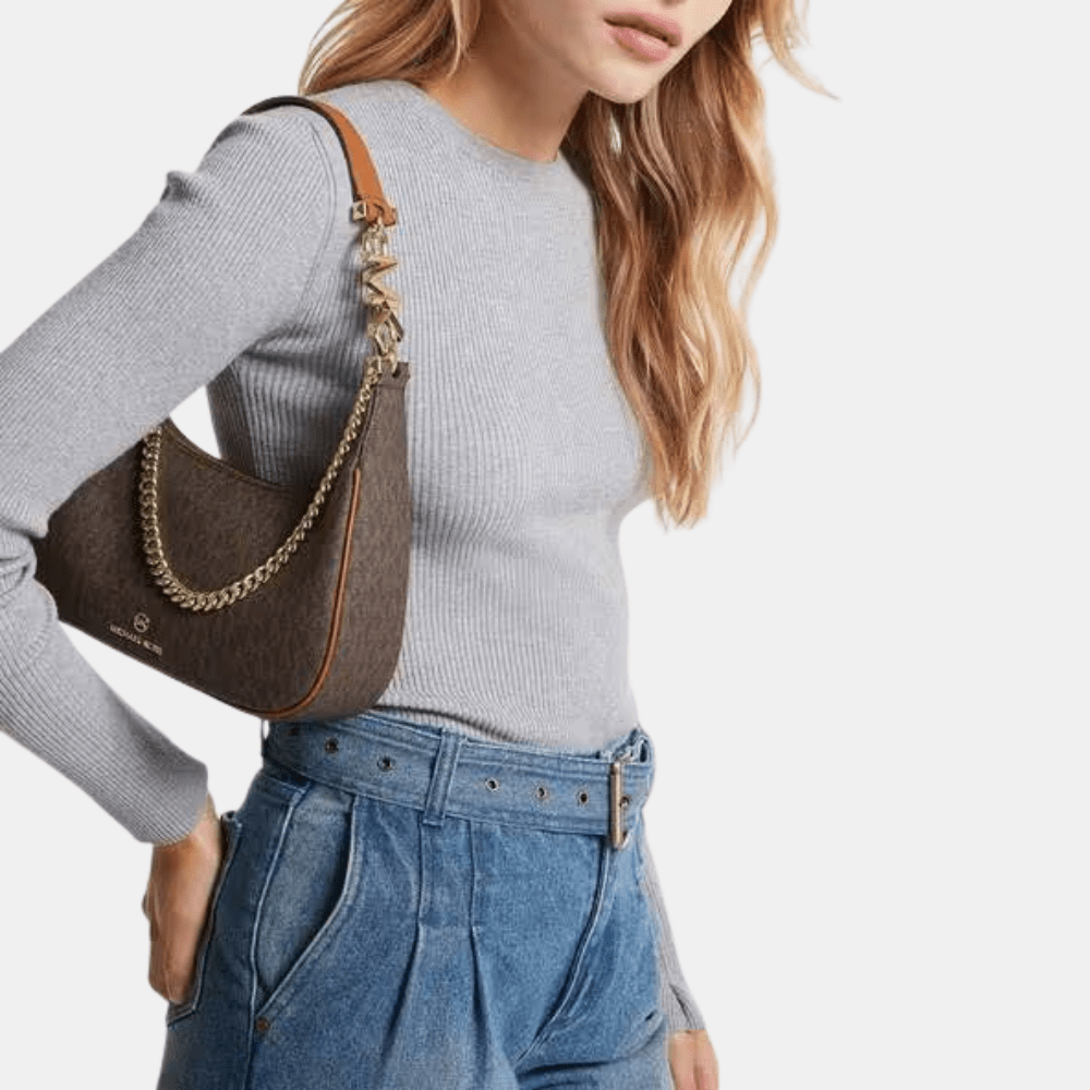 Michael Kors Piper Small Logo Shoulder Bag in Signature Monogram Canvas
