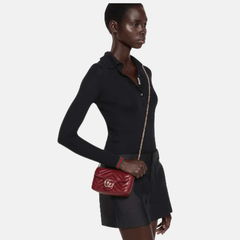 Gucci GG Marmont Mini Shoulder Bag In Rosso Ancora Red Leather