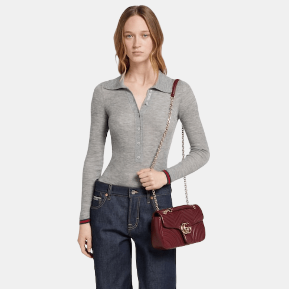 Gucci GG Marmont Medium Shoulder Bag In Rosso Ancora Red Leather