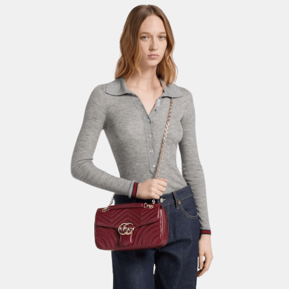 Gucci GG Marmont Medium Shoulder Bag In Rosso Ancora Red Leather