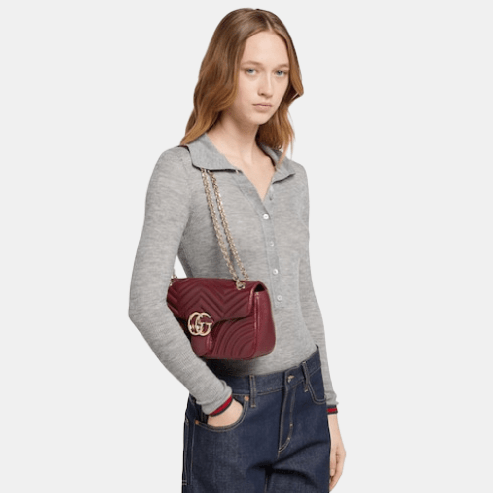 Gucci GG Marmont Medium Shoulder Bag In Rosso Ancora Red Leather