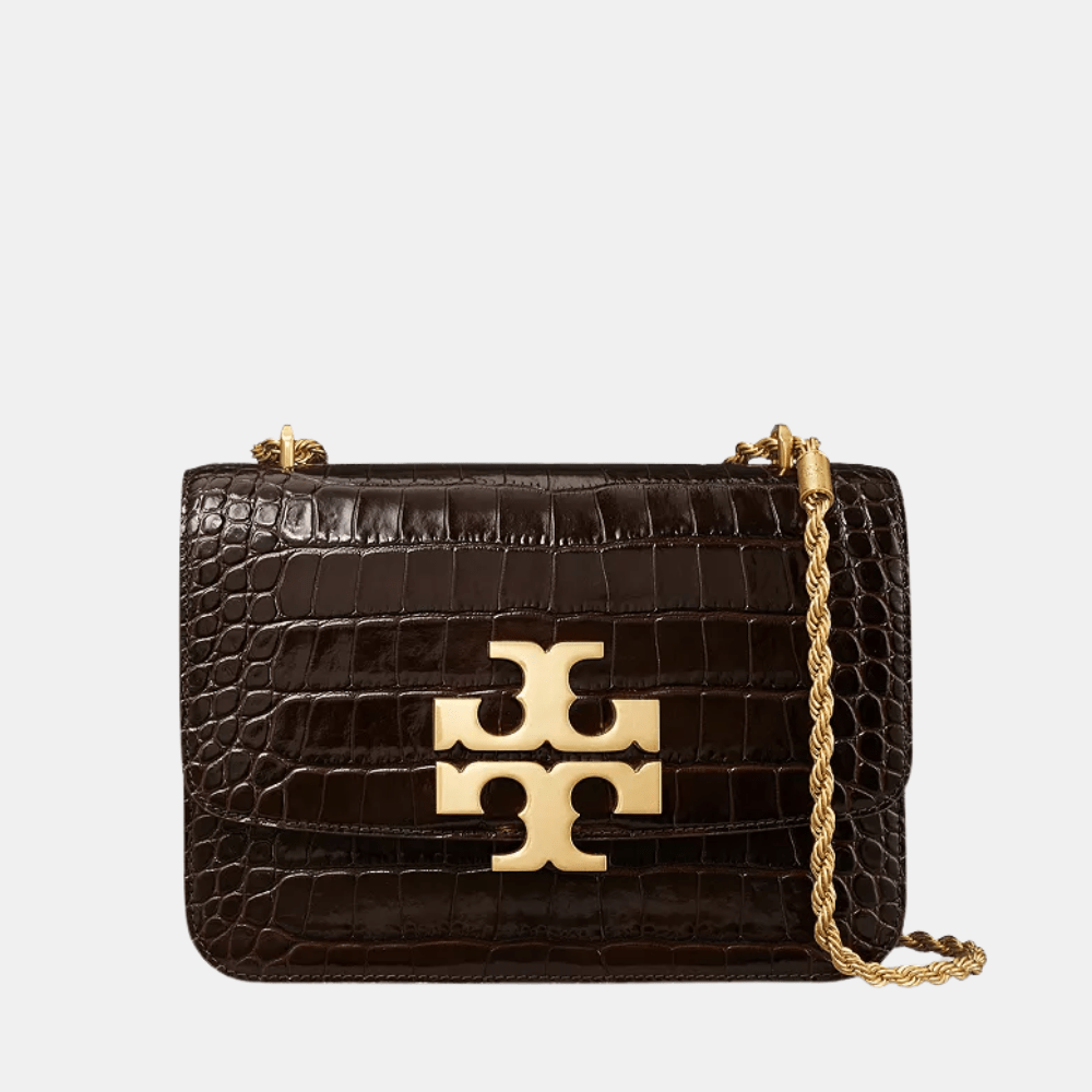 Tory Burch Eleanor Croc-Embossed Shoulder Bag (Dark Mahogany)