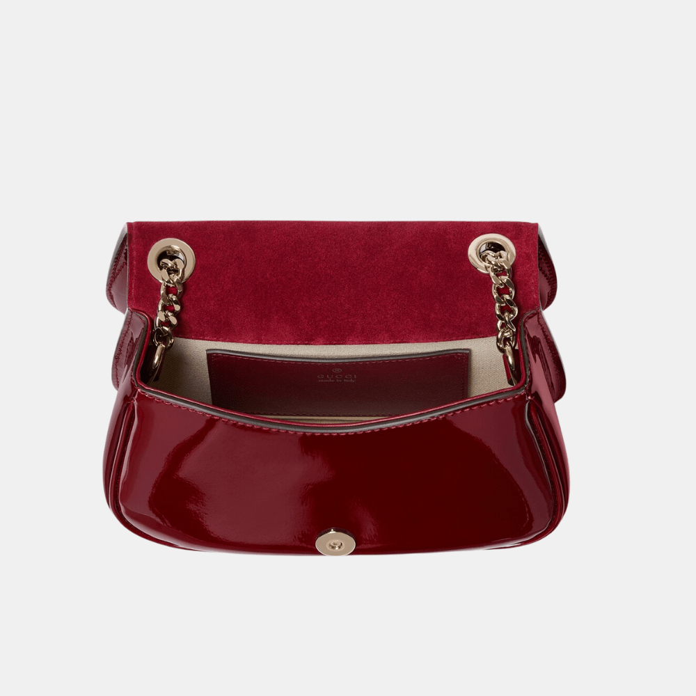 Gucci Blondie Mini Shoulder Bag In Rosso Ancora Red Patent Leather