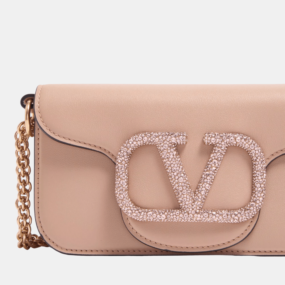 Valentino Garavani Locò Small Shoulder Bag With Jewel Logo (Rose Cannelle)