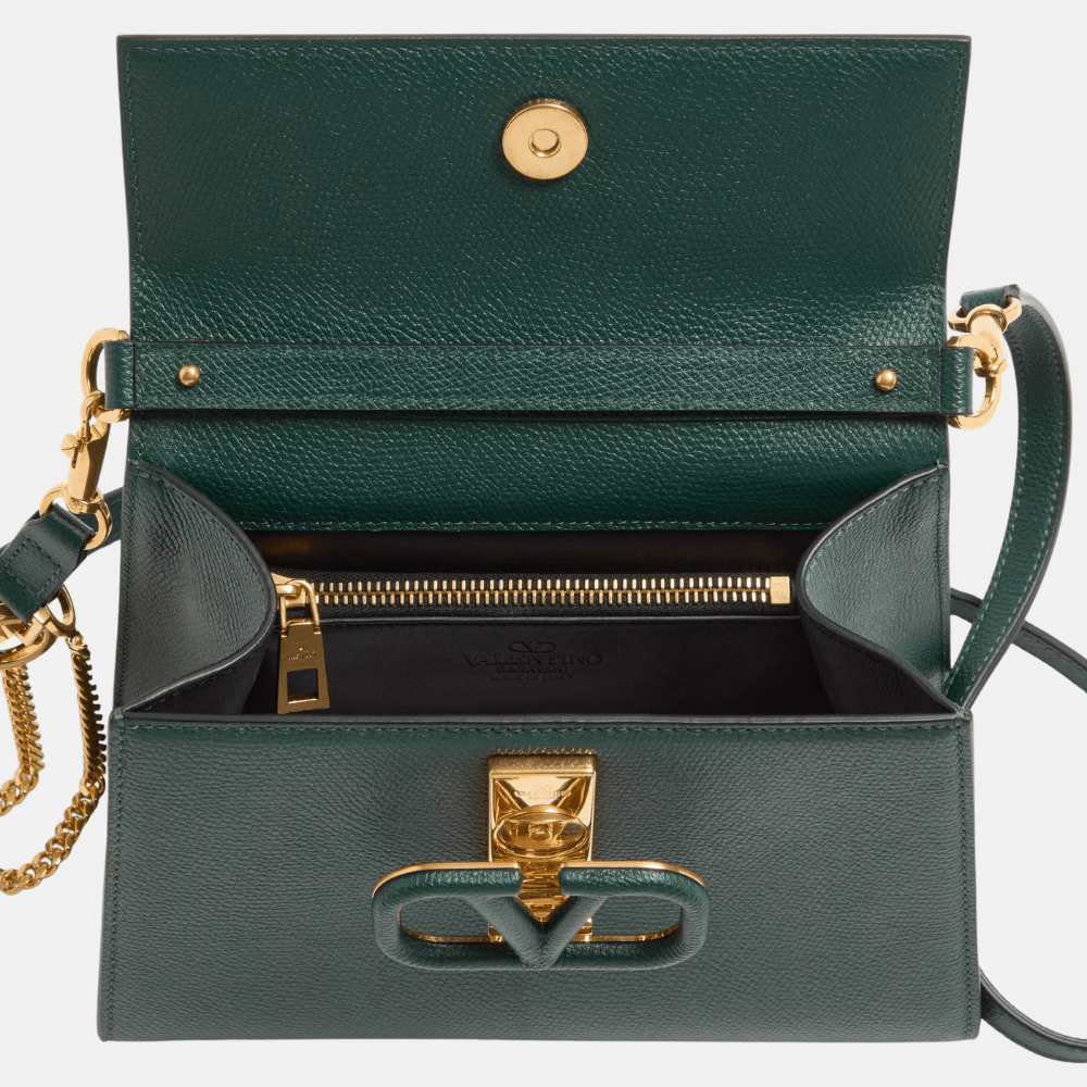 Valentino Small Vsling Grainy Calfskin Handbag (English Green)