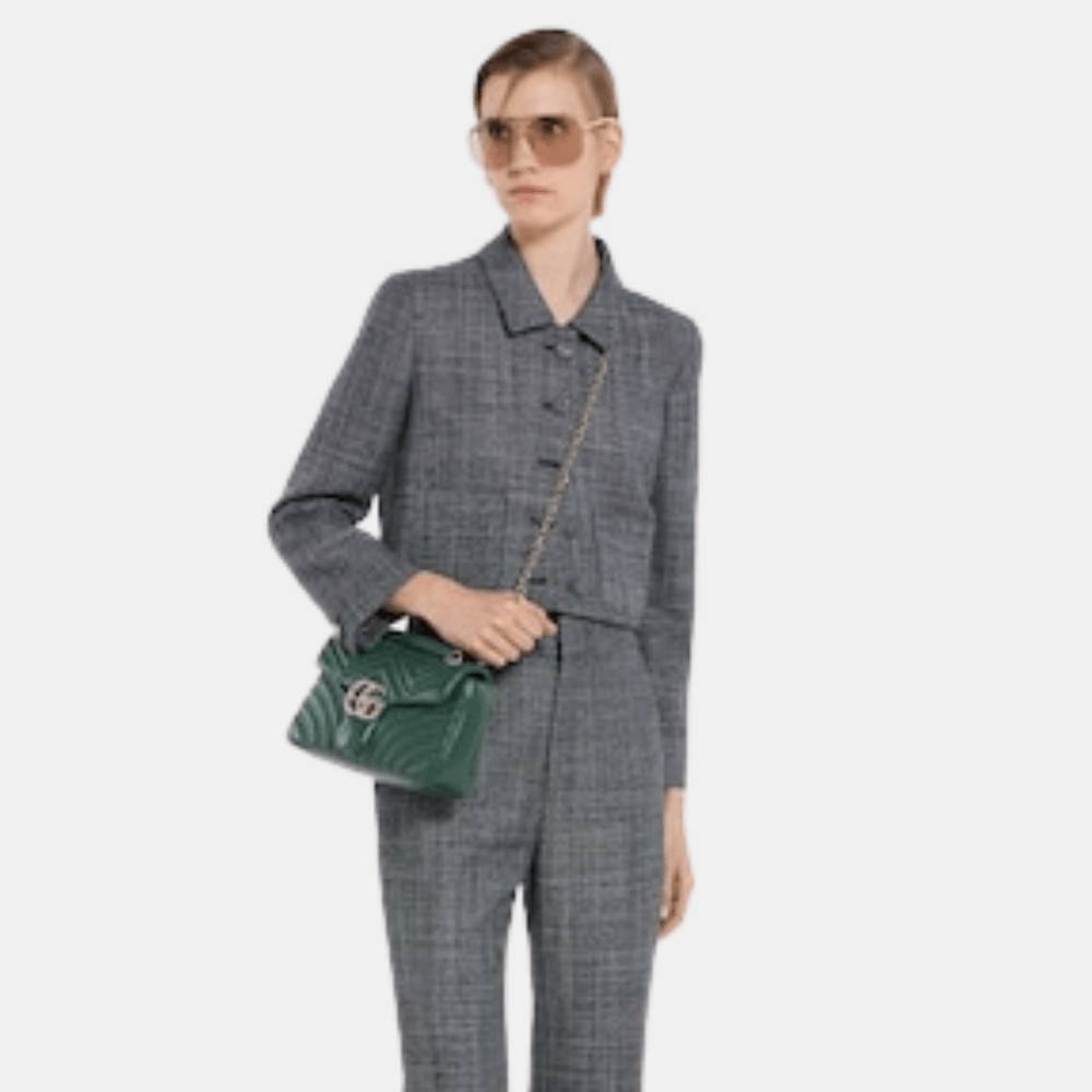 Gucci GG Marmont Medium Shoulder Bag In Green Leather