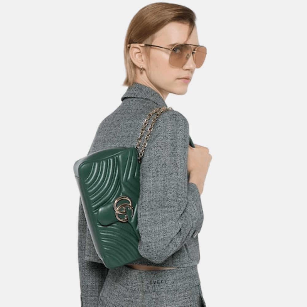 Gucci GG Marmont Medium Shoulder Bag In Green Leather