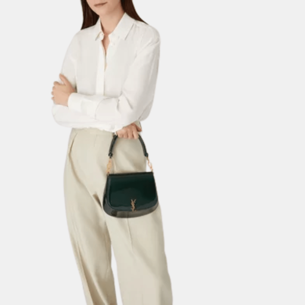 Saint Laurent Voltaire Patent Leather Shoulder Bag (Fir Leaf)