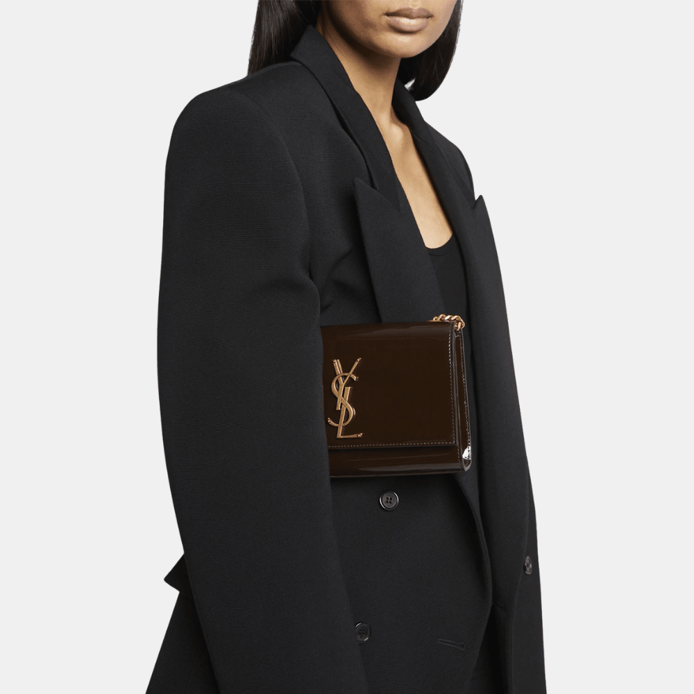 Saint Laurent Small Kate Crossbody Bag in Patent Leather (Spicy Chocolate)