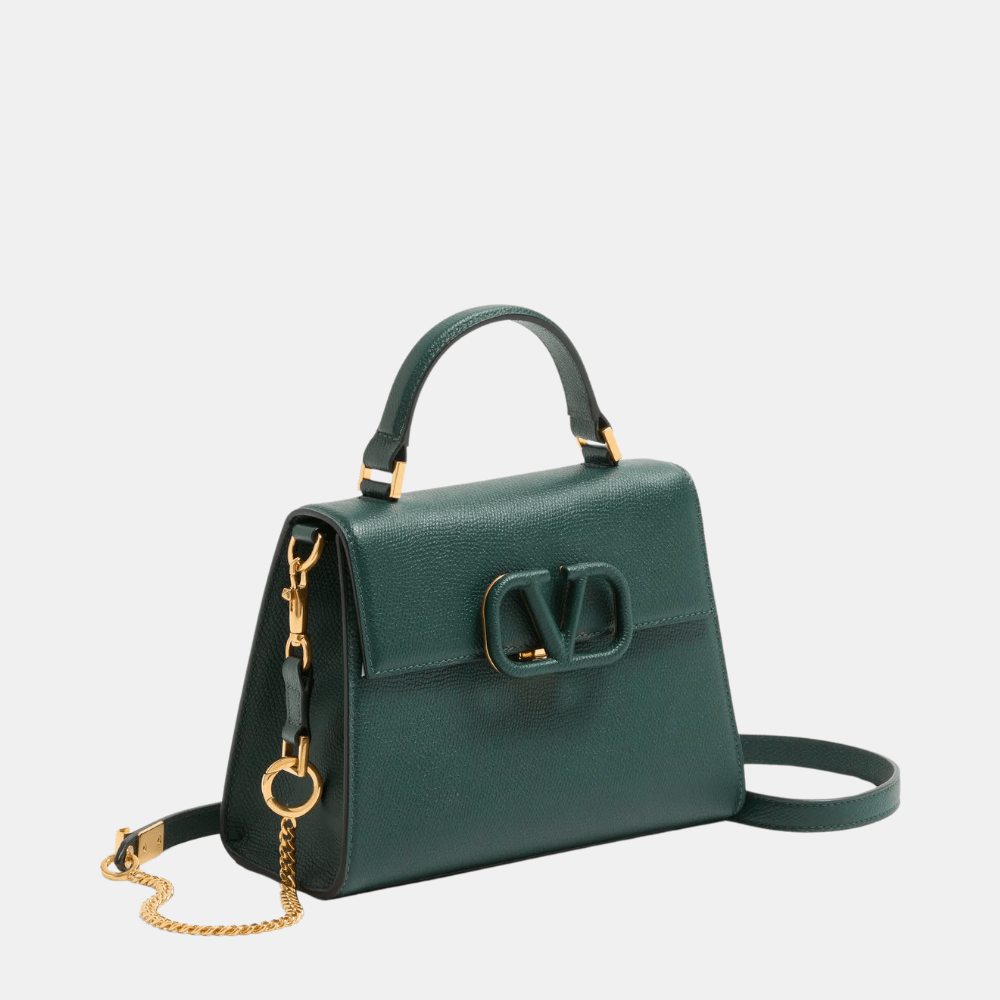 Valentino Small Vsling Grainy Calfskin Handbag (English Green)