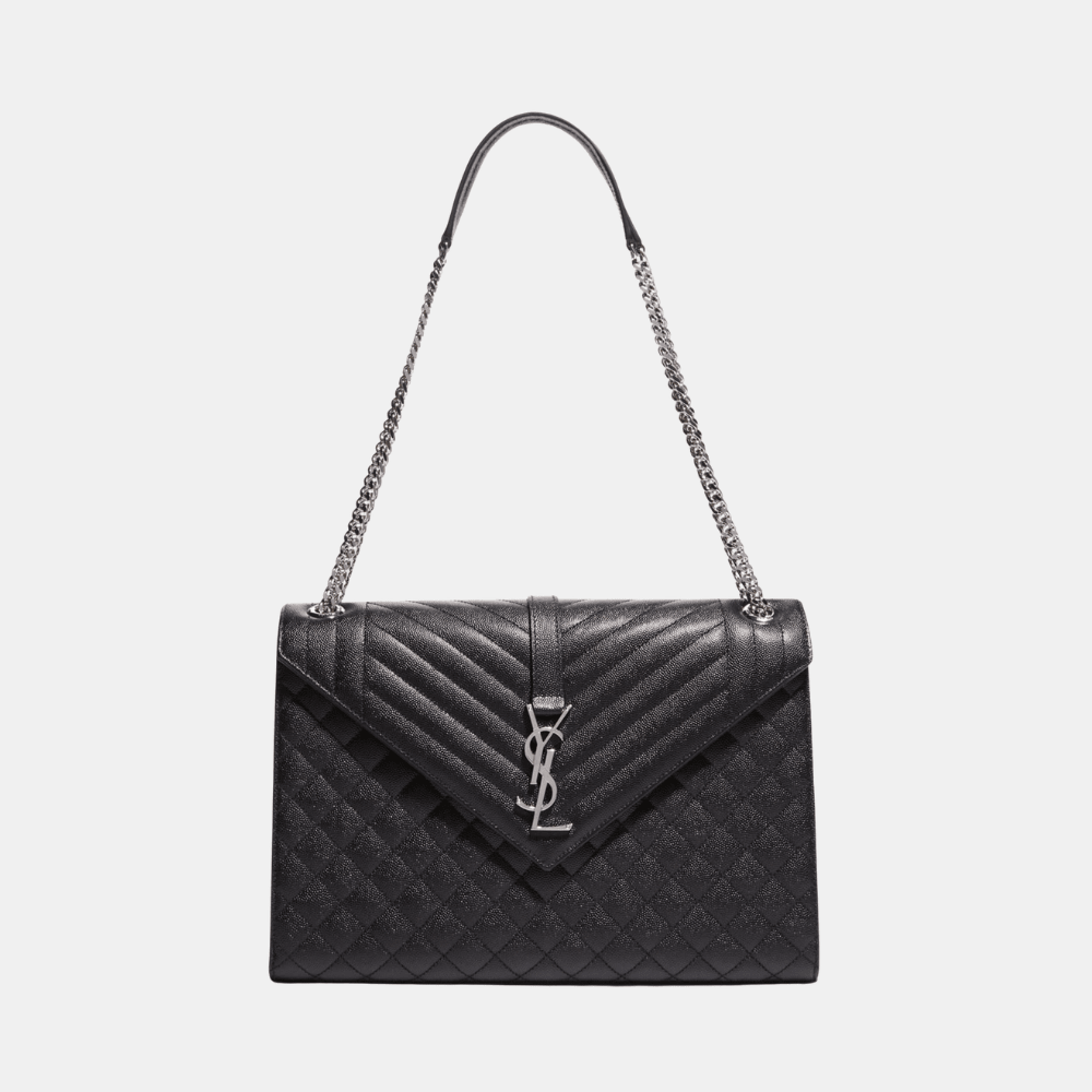 Saint Laurent Large Envelope Shoulder Bag (Black/Silver)