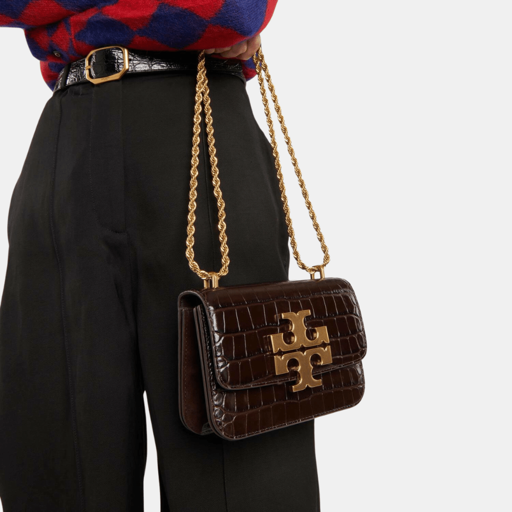 Tory Burch Eleanor Croc-Embossed Shoulder Bag (Dark Mahogany)
