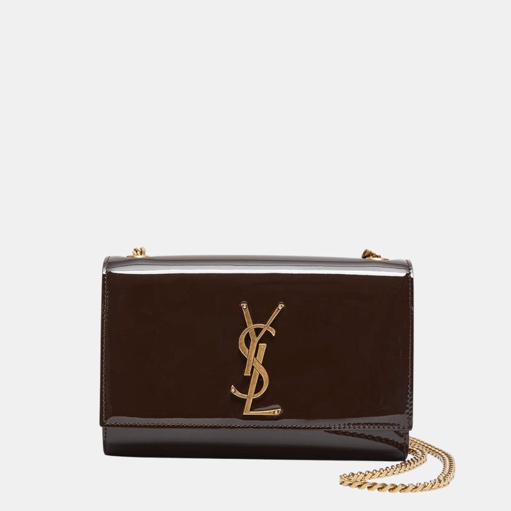 Saint Laurent Small Kate Crossbody Bag in Patent Leather (Spicy Chocolate)