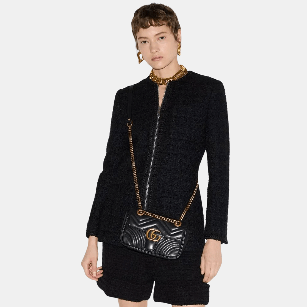 Gucci GG Marmont Mini Shoulder Bag In Black Leather