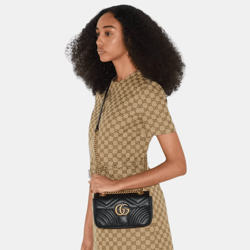 Gucci GG Marmont Mini Shoulder Bag In Black Leather