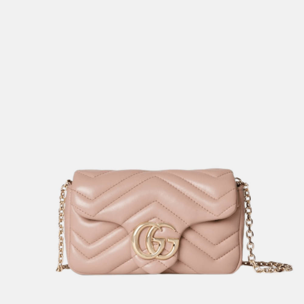Gucci GG Marmont Mini Shoulder Bag In Pink Beige Leather