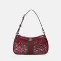 Gucci Ophidia Crystals Small Shoulder Bag In Rosso Ancora Red GG Canvas