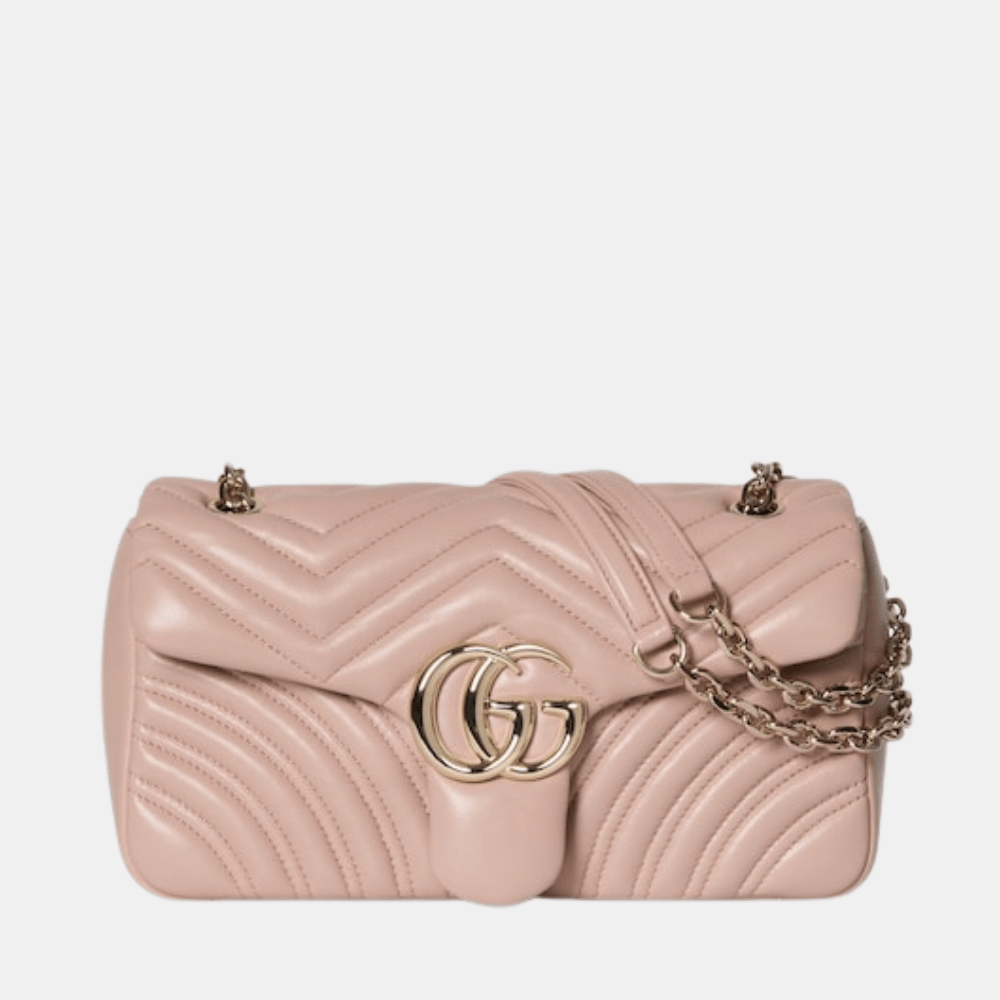Gucci GG Marmont Medium Shoulder Bag In Pink Beige Leather
