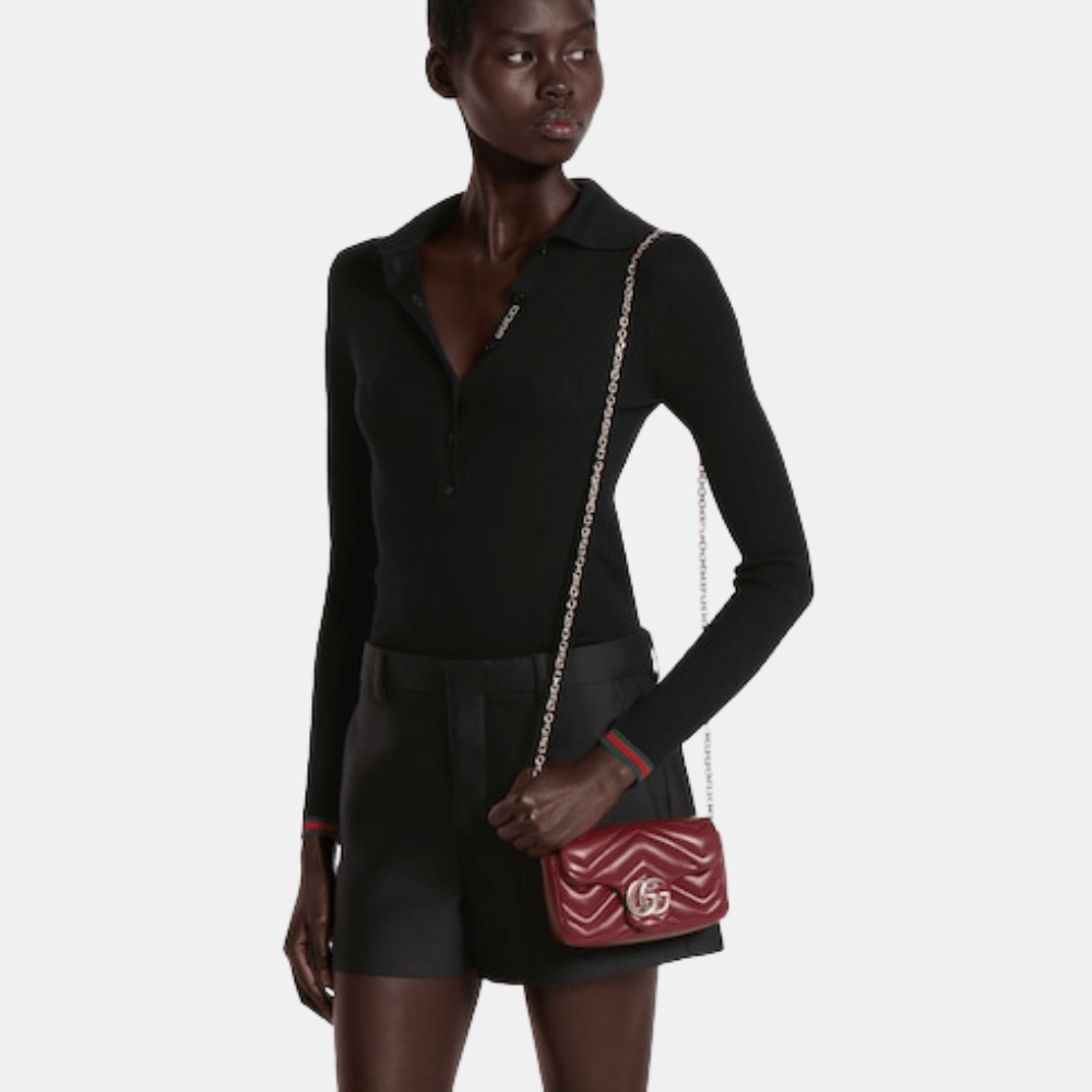 Gucci GG Marmont Mini Shoulder Bag In Rosso Ancora Red Leather