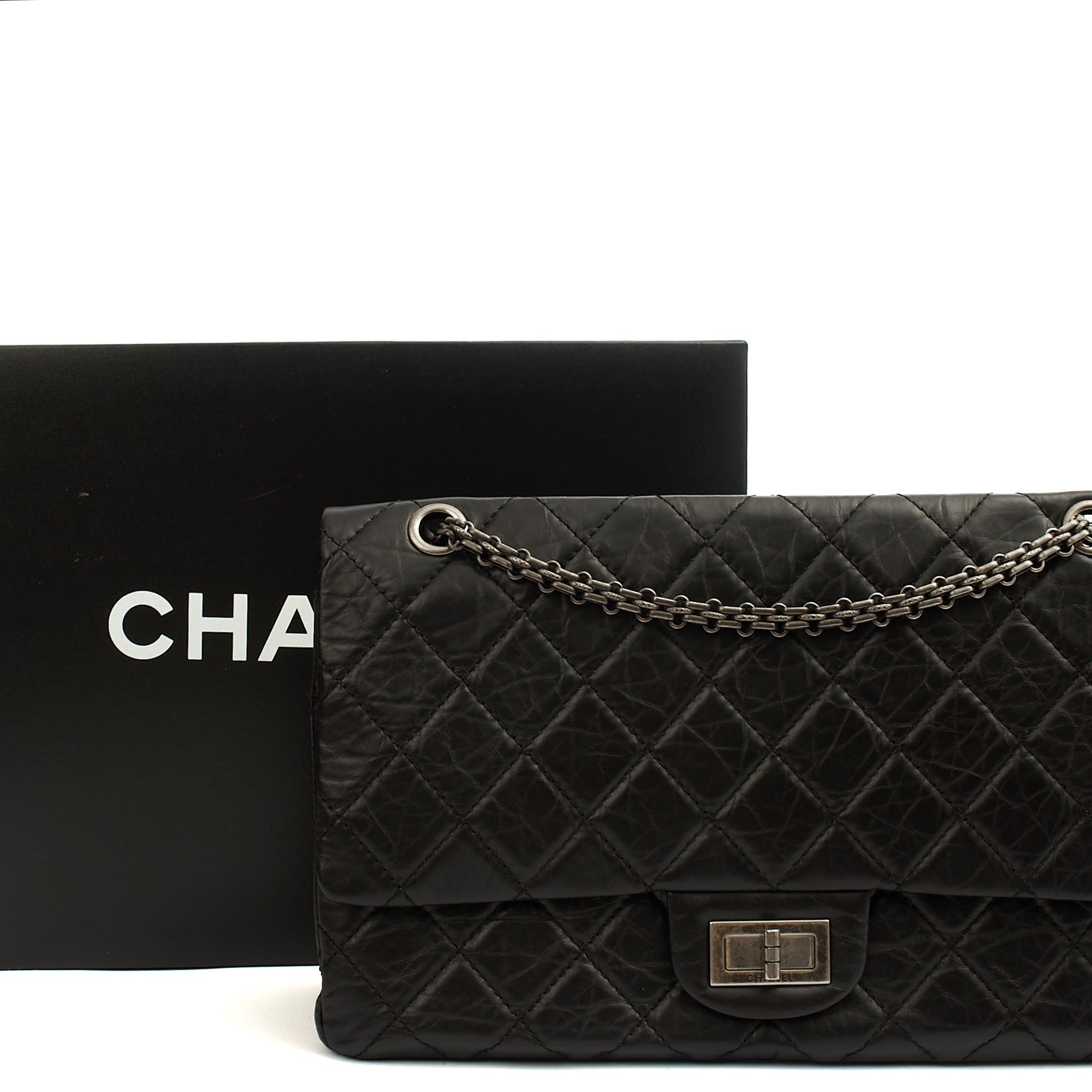Chanel Shoulder Bag 2.55 Reissue - Maxi in Black, Crinkled Calfskin Leather
