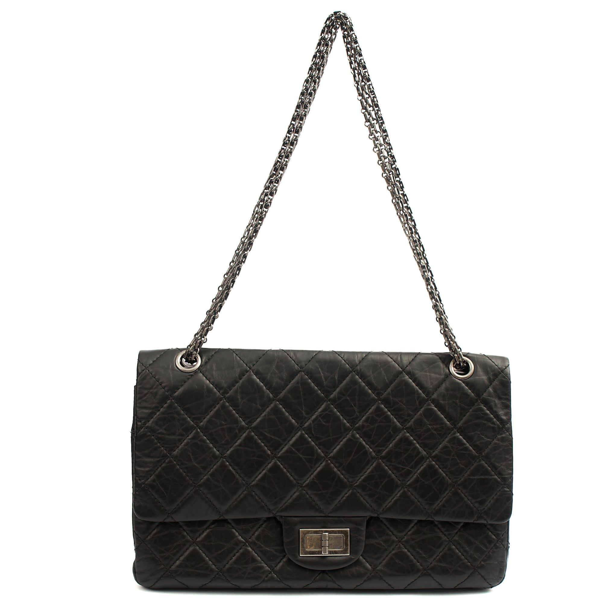 Chanel Shoulder Bag 2.55 Reissue - Maxi in Black, Crinkled Calfskin Leather