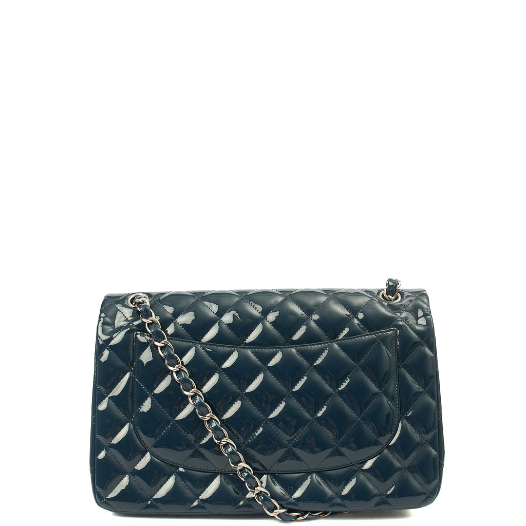 Chanel Shoulder Bag Classic Double Flap - Large in Blue, Patent Leather