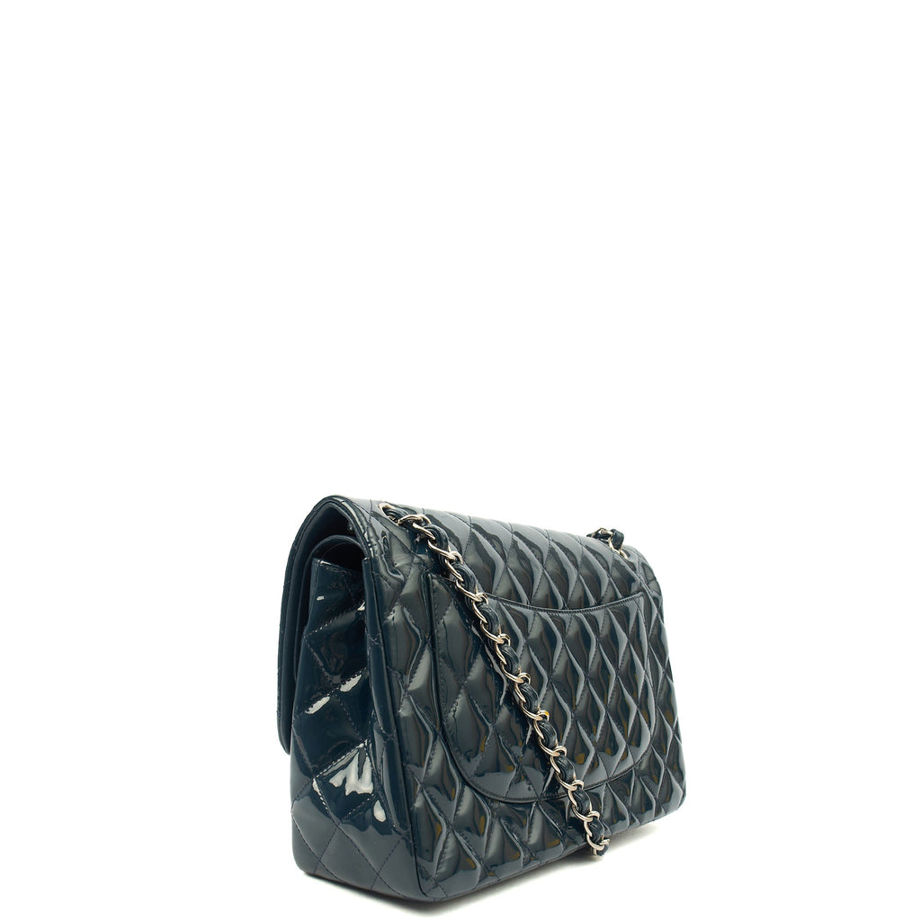 Chanel Shoulder Bag Classic Double Flap - Large in Blue, Patent Leather