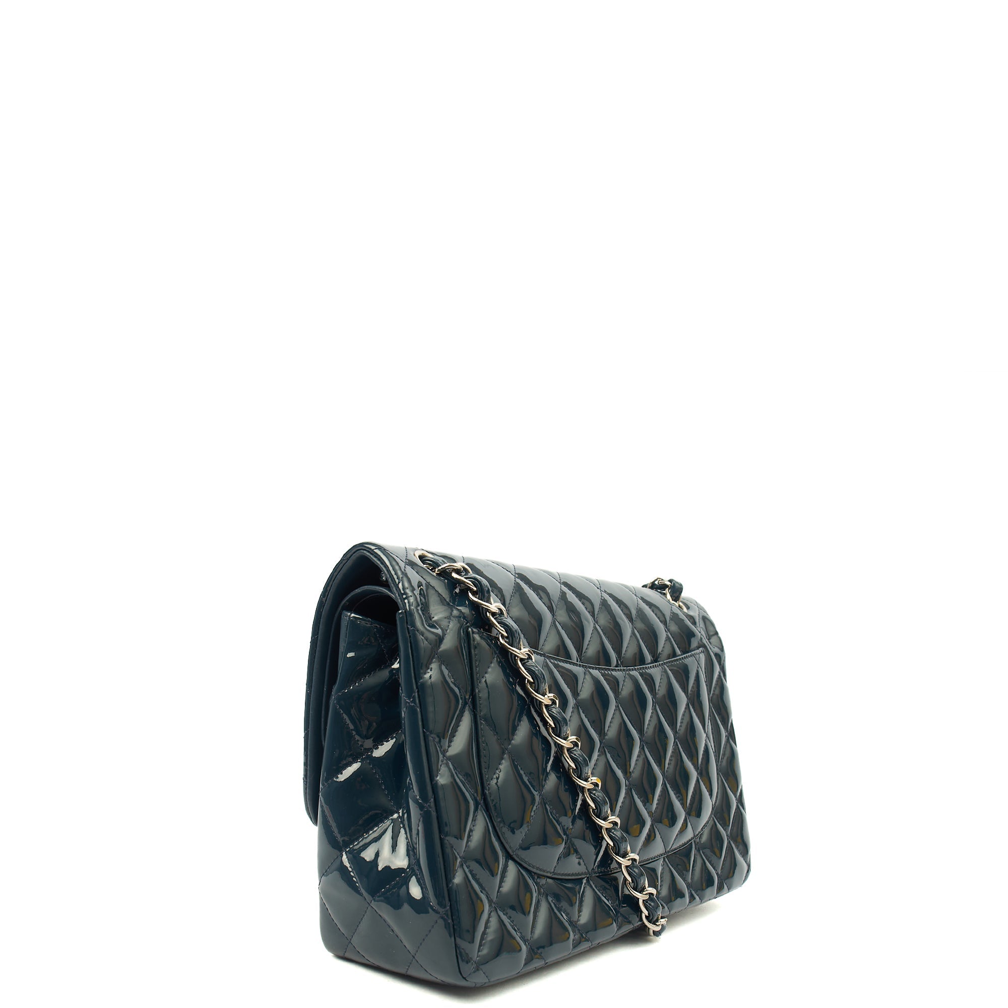 Chanel Shoulder Bag Classic Double Flap - Large in Blue, Patent Leather