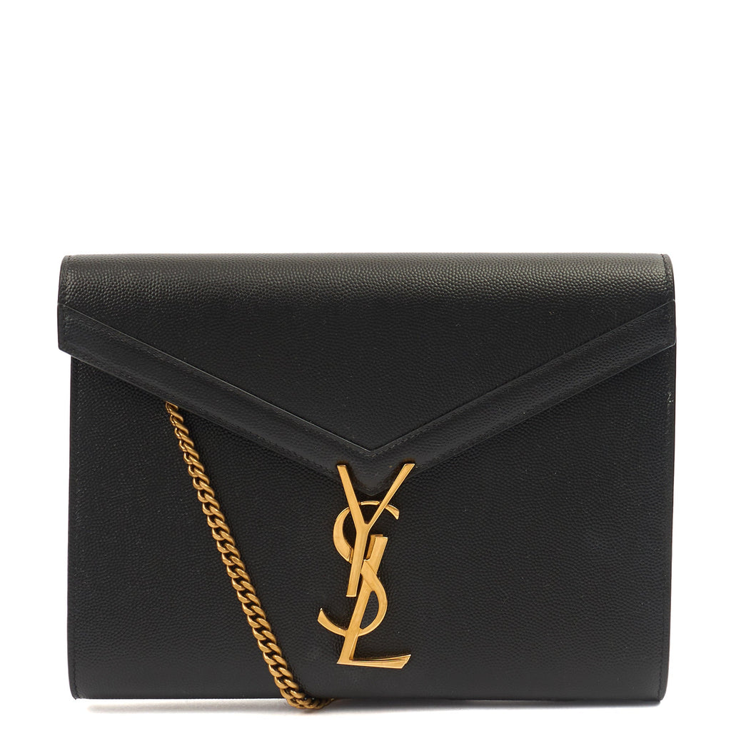 Saint Laurent Cross Body Cassandre Chain Flap Bag in Black, Calfskin Leather