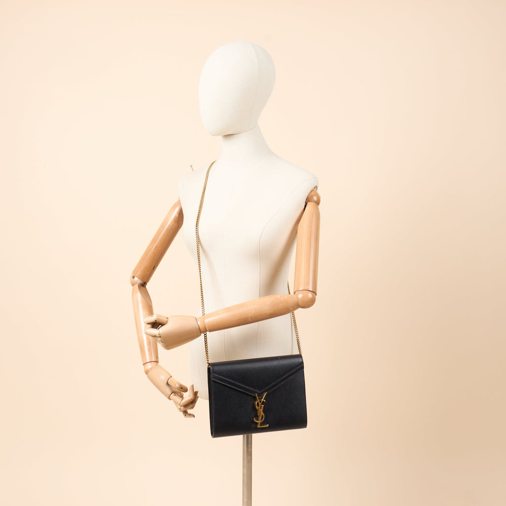 Saint Laurent Cross Body Cassandre Chain Flap Bag in Black, Calfskin Leather