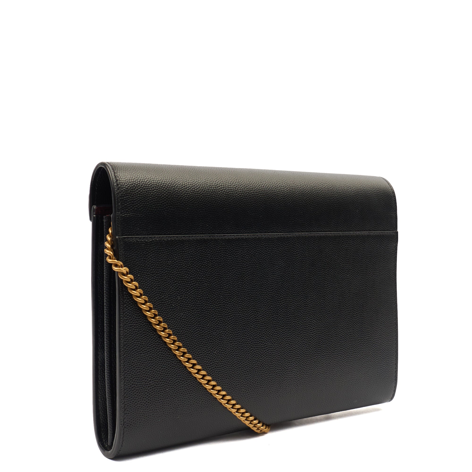 Saint Laurent Cross Body Cassandre Chain Flap Bag in Black, Calfskin Leather