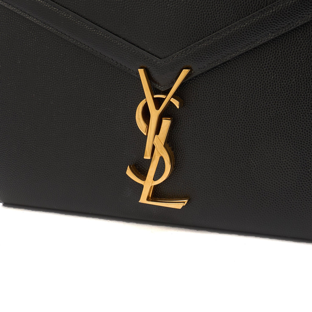 Saint Laurent Cross Body Cassandre Chain Flap Bag in Black, Calfskin Leather